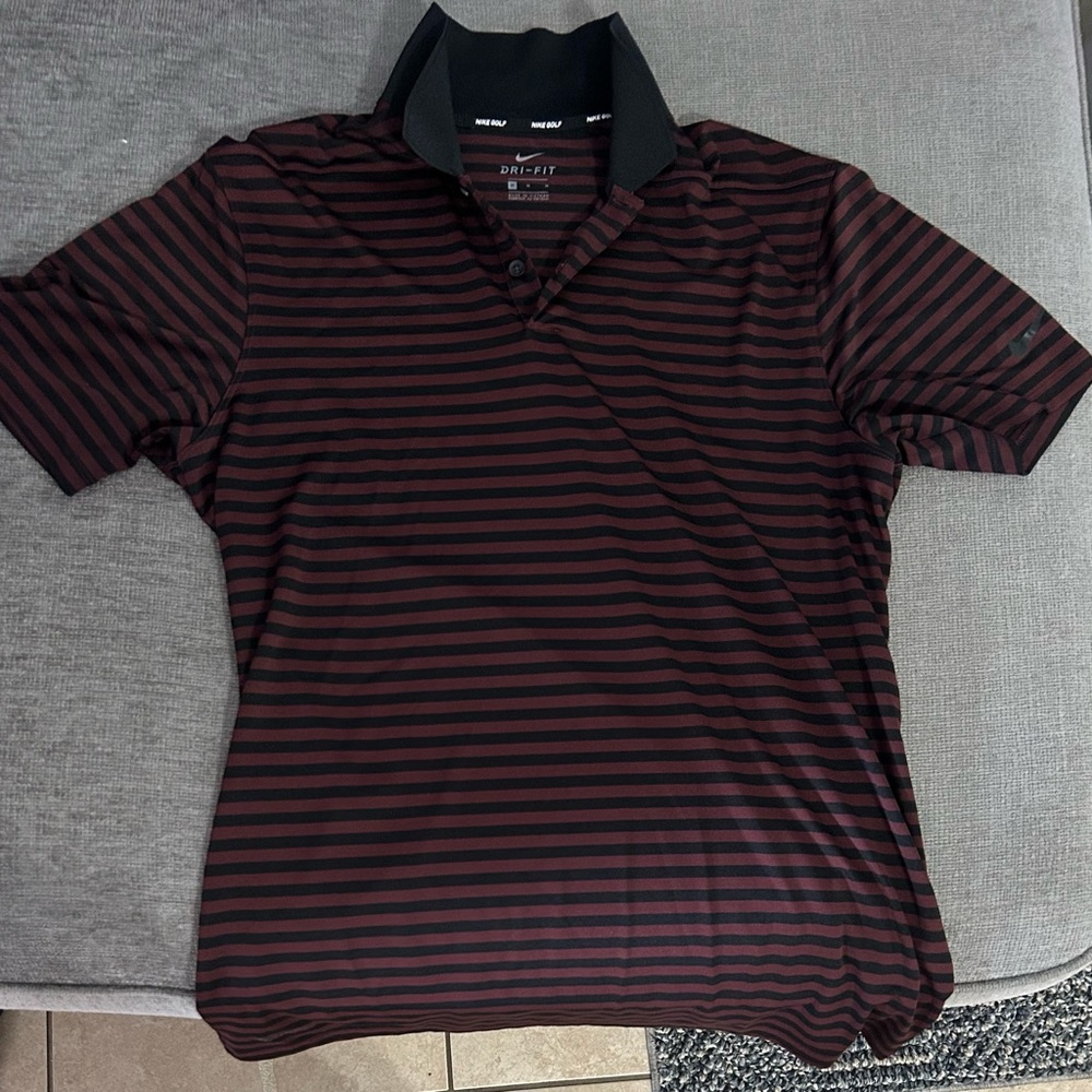 Nike Black and Red Polo Shirt with Striped Design